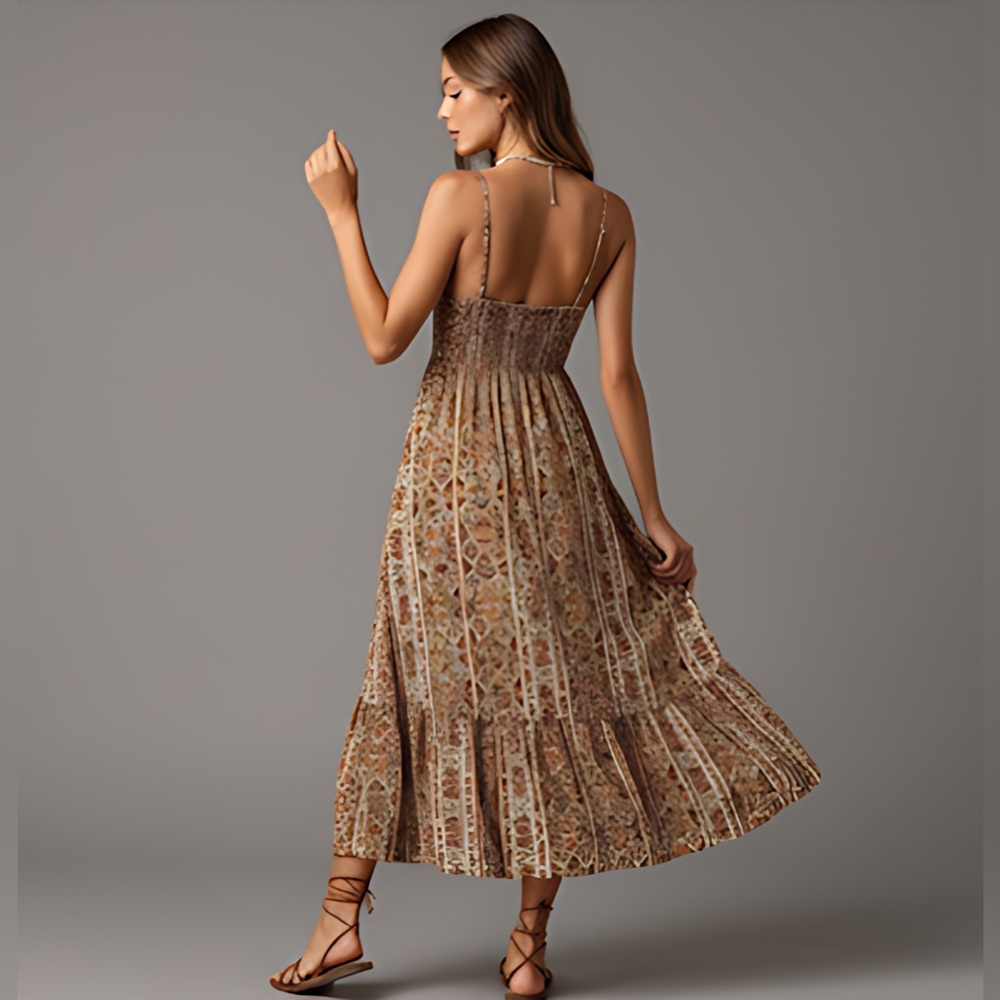 Boho Graphic Print Ruffle Hem Cami Dress - Picture 4 of 8